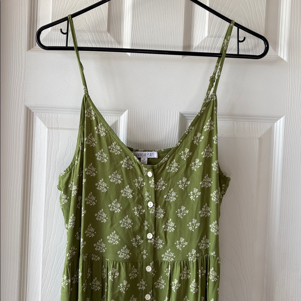Patrons of Peace Green White Floral Spaghetti-Strap Maxi Dress - Picture 2 of 8